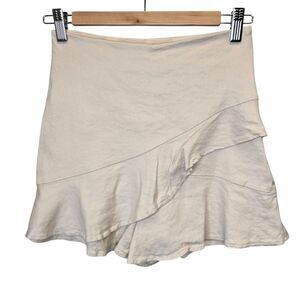 Express Women's 00 Solid Beige Faux Wrap Ruffle Skirt Skort Linen Blend